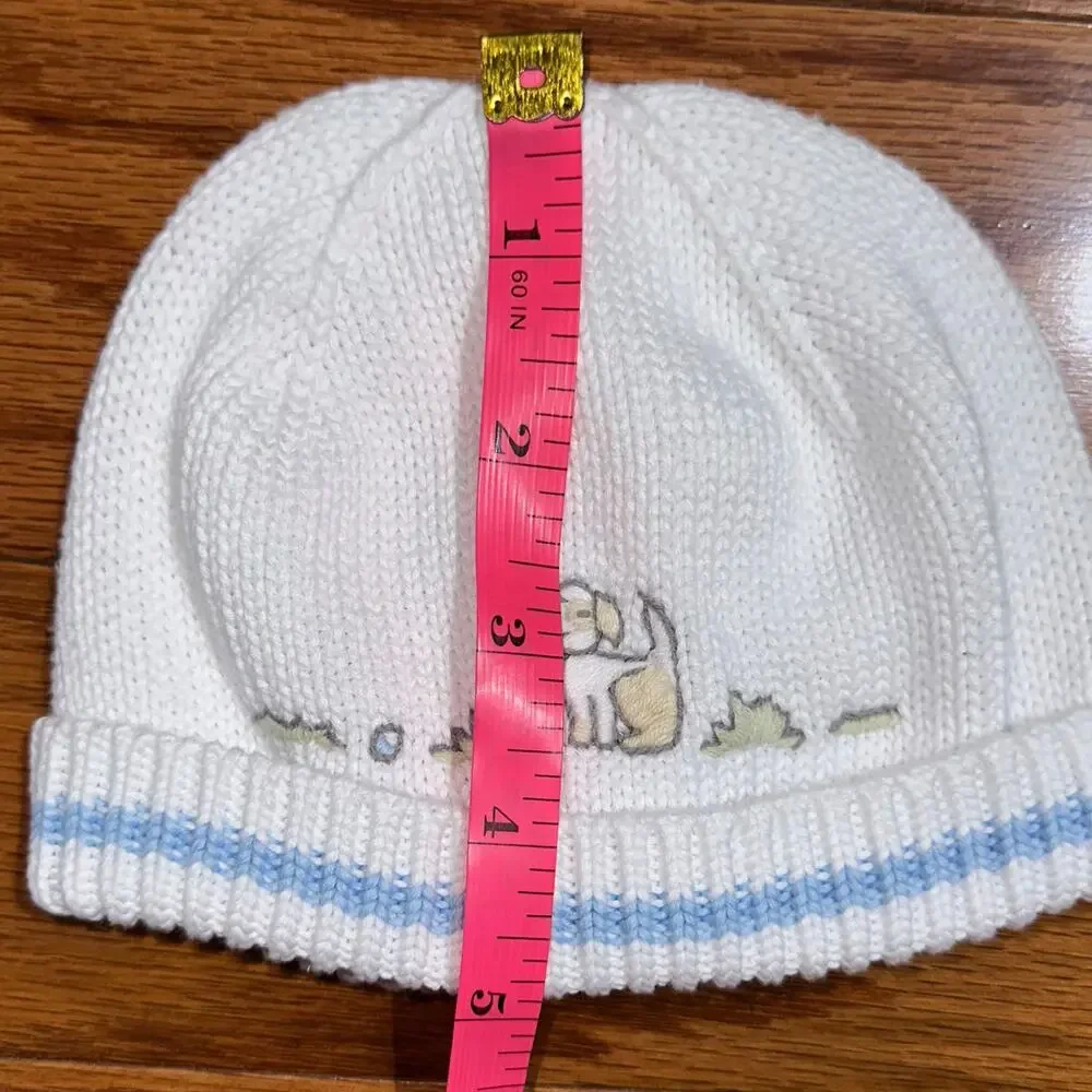Janie and Jack White Blue Baby Boy Embroidered Dog Puppy Cotton Beanie Cap 0-3M